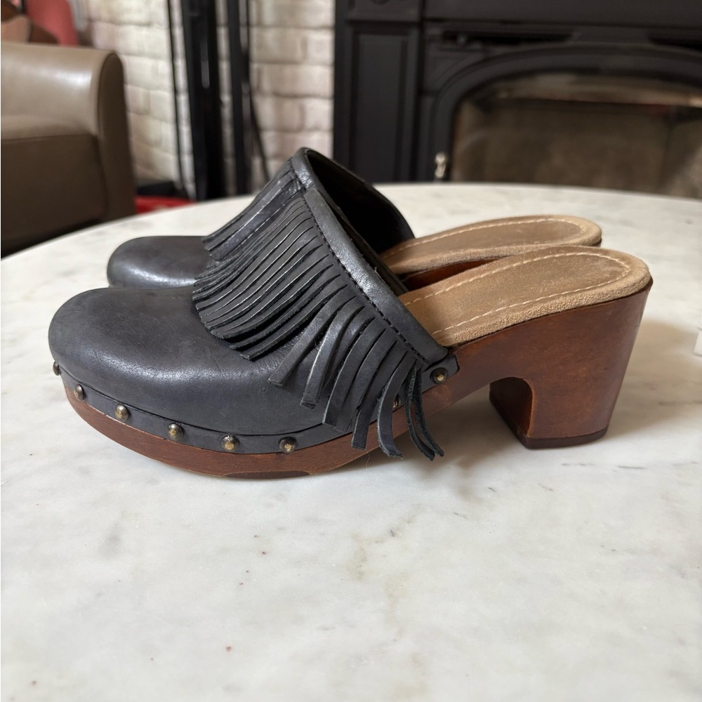 Fringe Studded Leather Mules - Blue - Picture 2 of 10